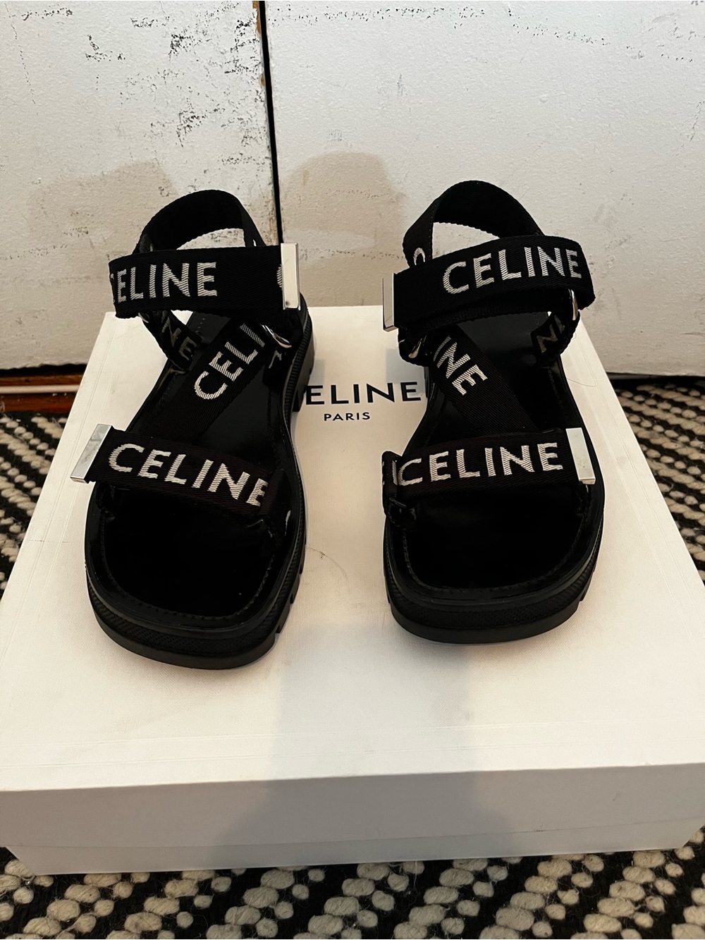 Celine Black Strappy Sandals